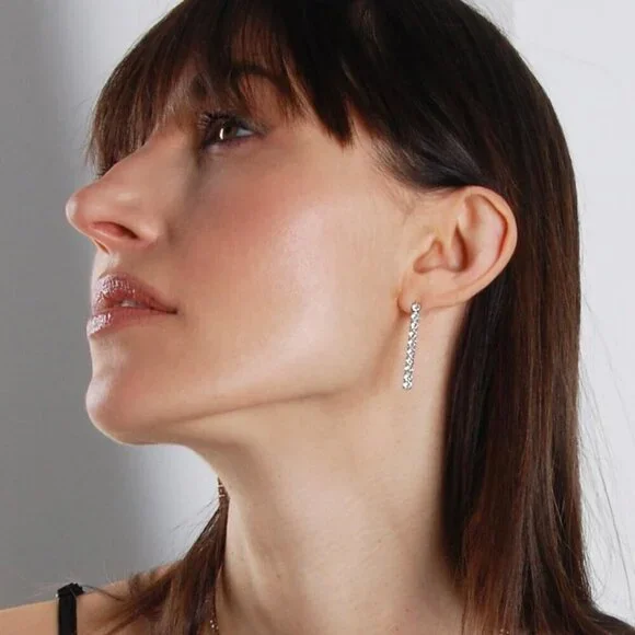 Diamond Drop Earrings Women Cubic Zirconia Silver Dangle Statement Jewelry - Picture 7 of 9